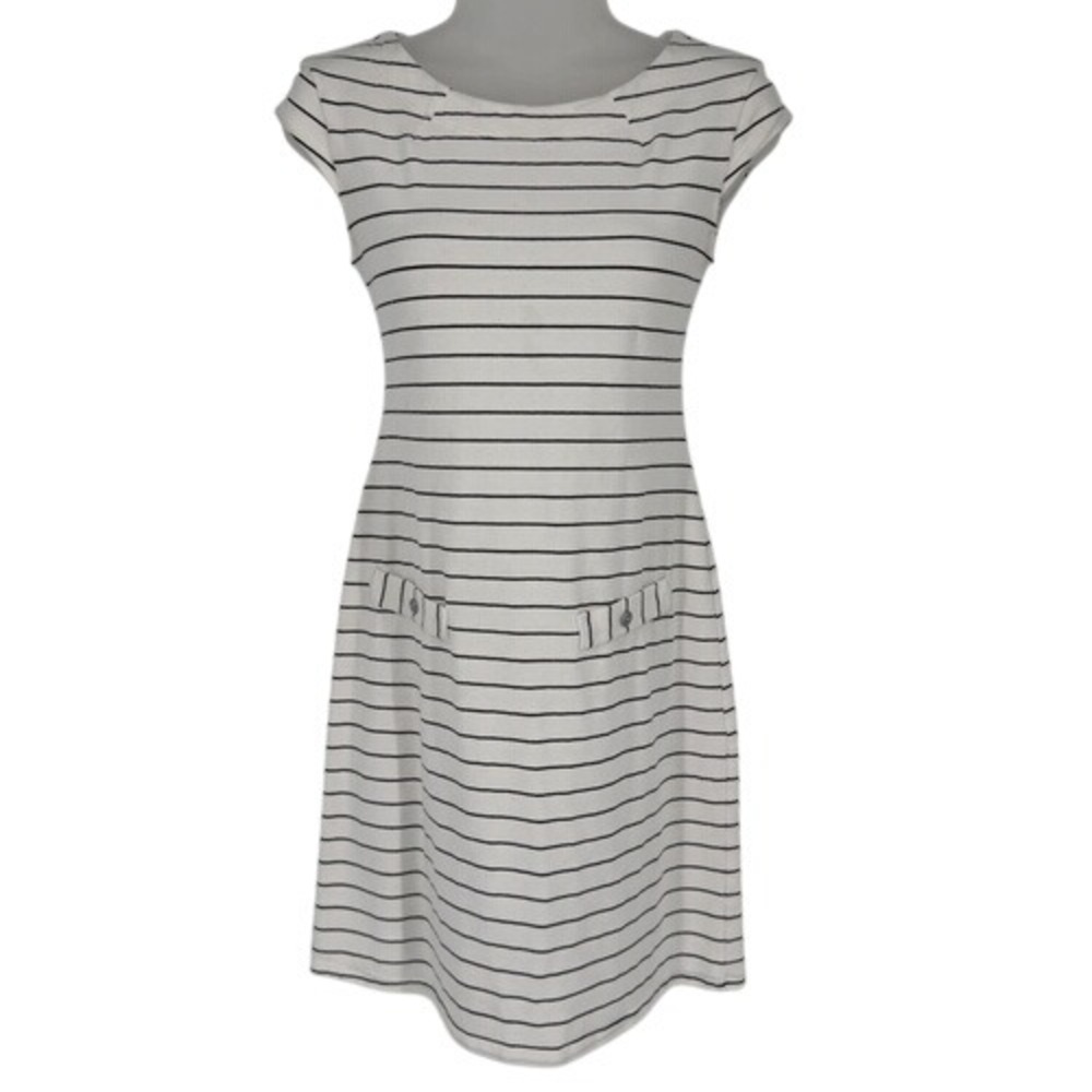 FIG White Black Striped Cap Sleeve Mini Dress Cotton Stretch Size Small‎